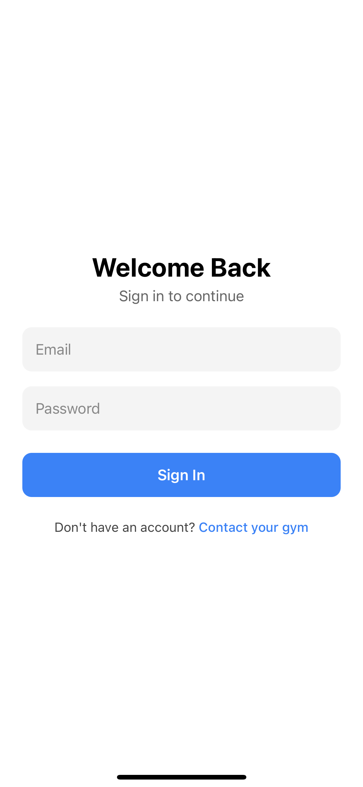 Mobile app login screen
